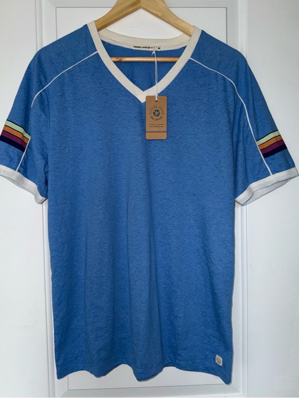 Marine Layer Re-Spun Varsity V-Neck Tee in Marina Blue - NWT - Picture 3 of 8